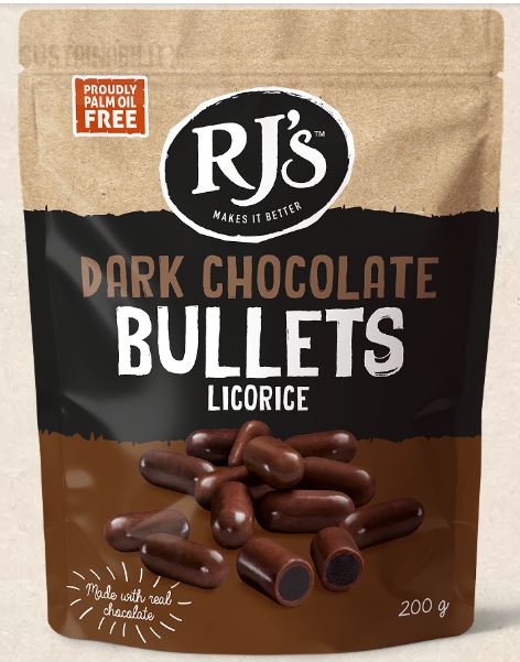 RJ's Bullets Licorice Dark FAMILY BAG 200g x 12ct