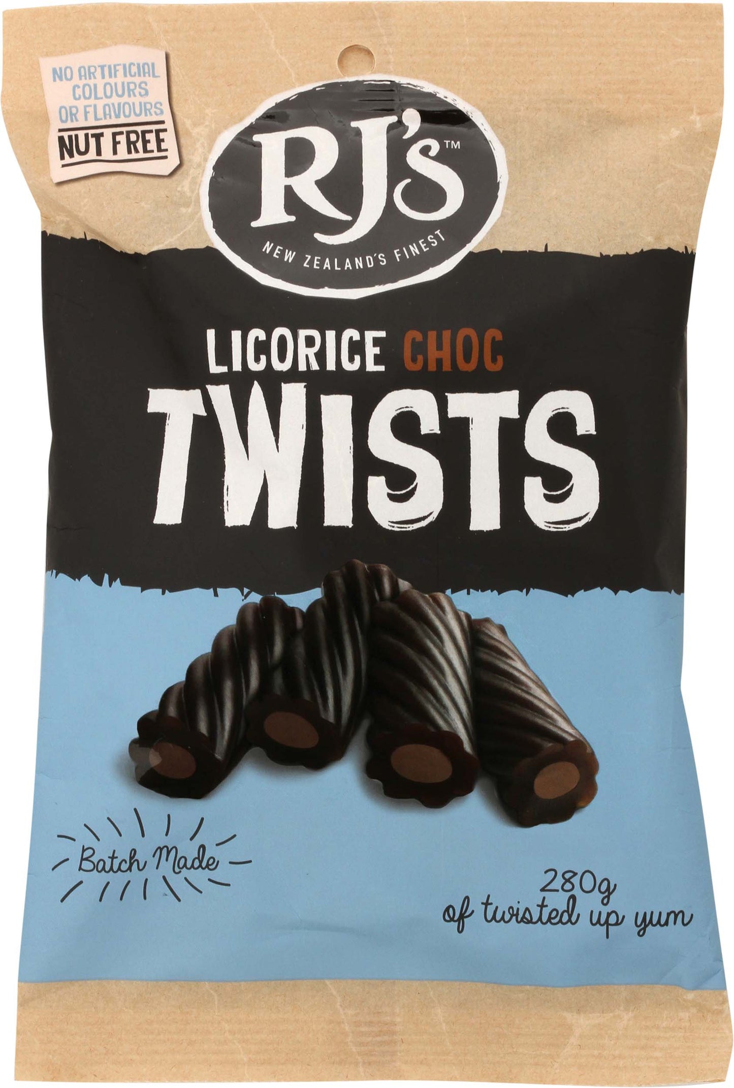 RJ's Twists Chocolate Licorice 280g FAMILY BAG x 12ct