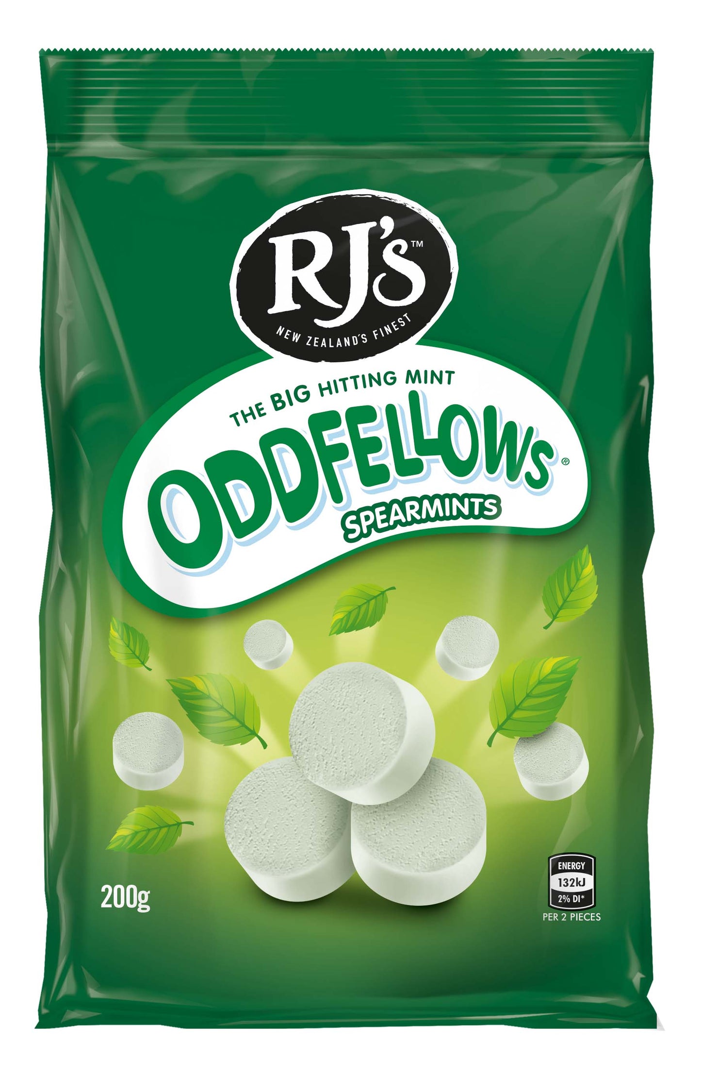 RJ's Oddfellows Spearmints FAMILY BAG 200g x 12ct