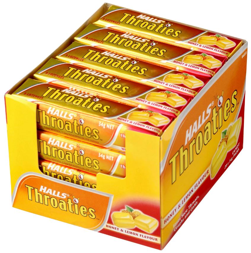 Halls Throaties Honey Lemon 34g x20ct