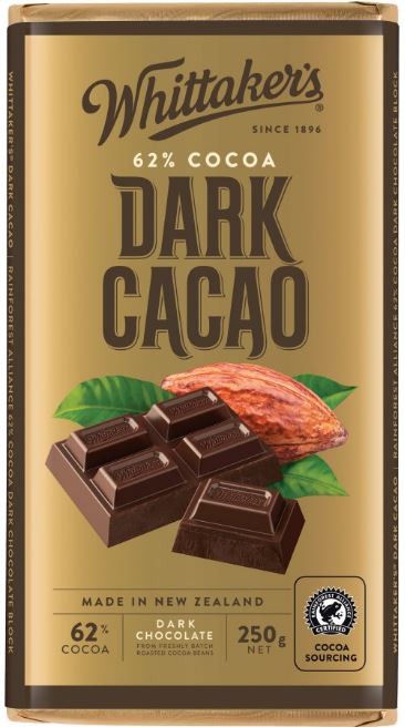 Whittakers Blocks 250g Dark Cacao 62% x 12ct