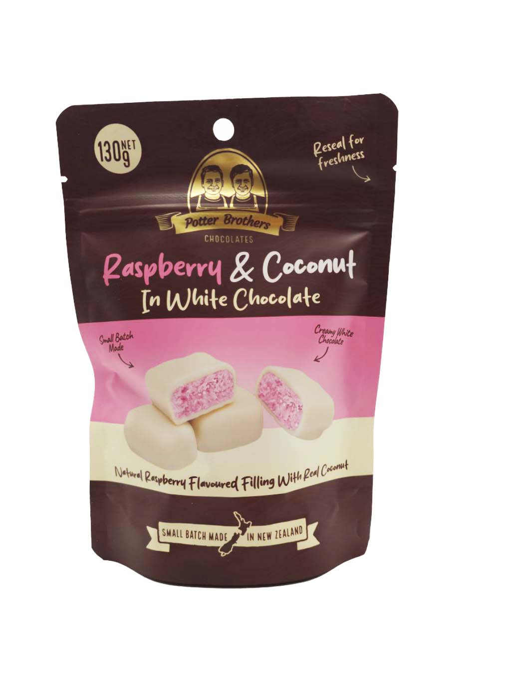 Potter Brothers 130g - White Choc Raspberry Coconut x 10ct