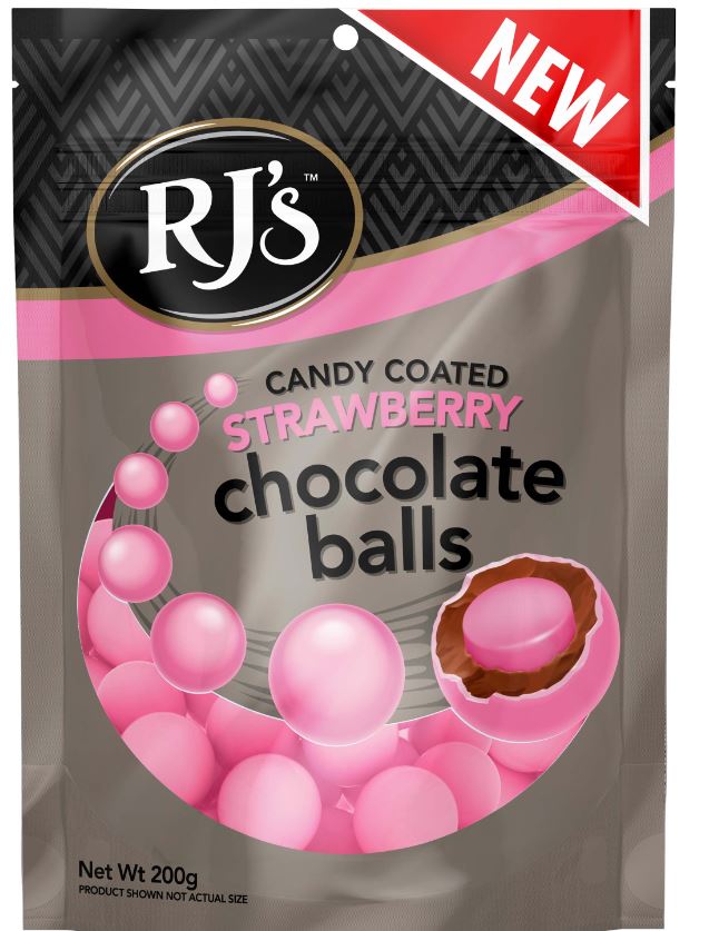 RJ's Balls Candy Coated Strawberry Balls FAMILY BAG 200g x 12ct
